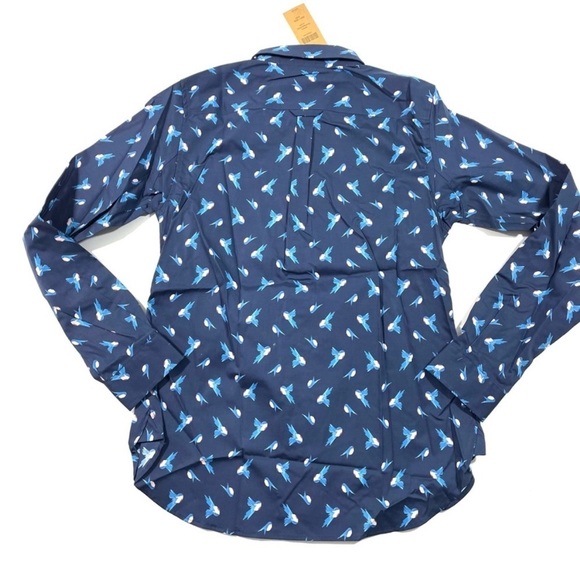 New Duluth Wrinklefighter Button Front Shirt Blue Bird Print - Picture 2 of 6